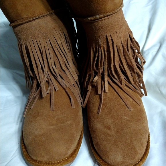 RJ's Fuzzies Fringed Leather Suede Boot Brown 11 - Picture 2 of 7